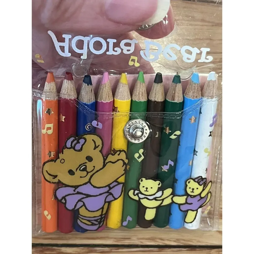 VTG Sanrio Adora Bear Mini Colored Pencils In Case W/ Sketch Book RARE 1991